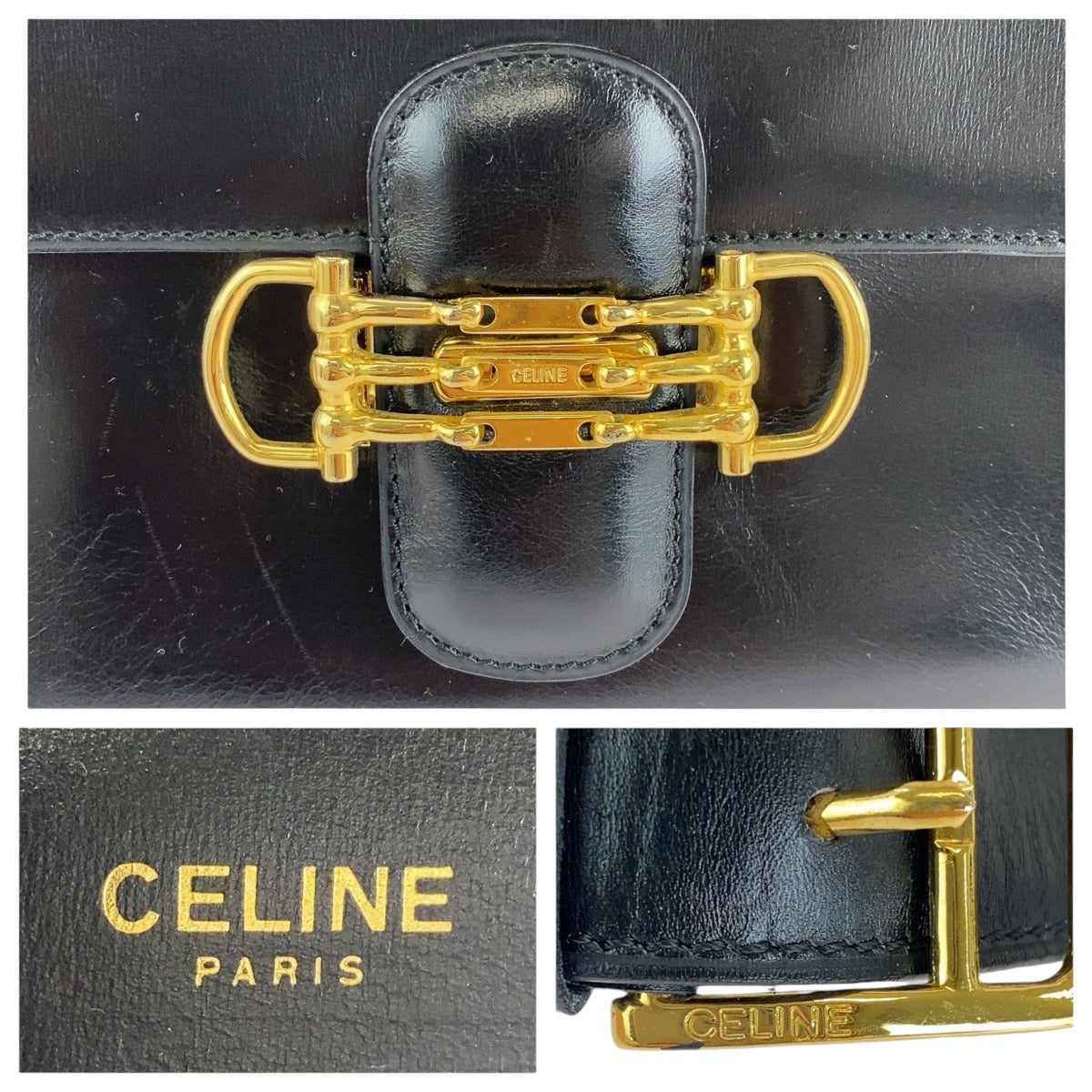 13456
CELINE セリーヌ ヴィンテージ ホースビット ブラック 黒 ゴールド金具 レザー ショルダーバッグ ポシェット  レディース A39