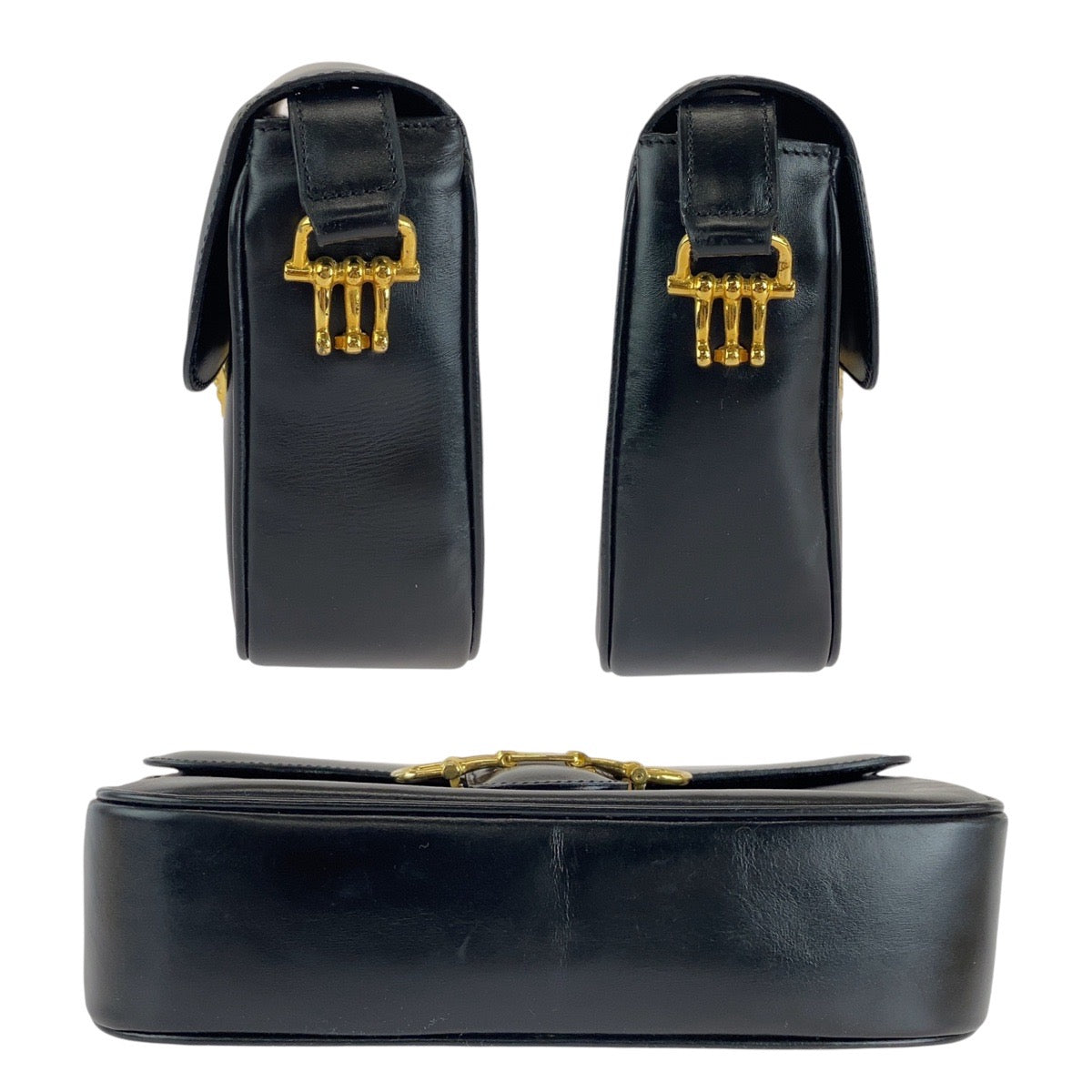 13456
CELINE セリーヌ ヴィンテージ ホースビット ブラック 黒 ゴールド金具 レザー ショルダーバッグ ポシェット  レディース A39