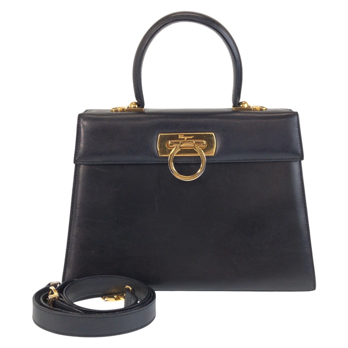 13457
Salvatore Ferragamo サルヴァトーレフェラガモ ガンチーニ ブラック 黒 ゴールド金具 レザー ハンドバッグ ショルダーバッグ 2way  レディース