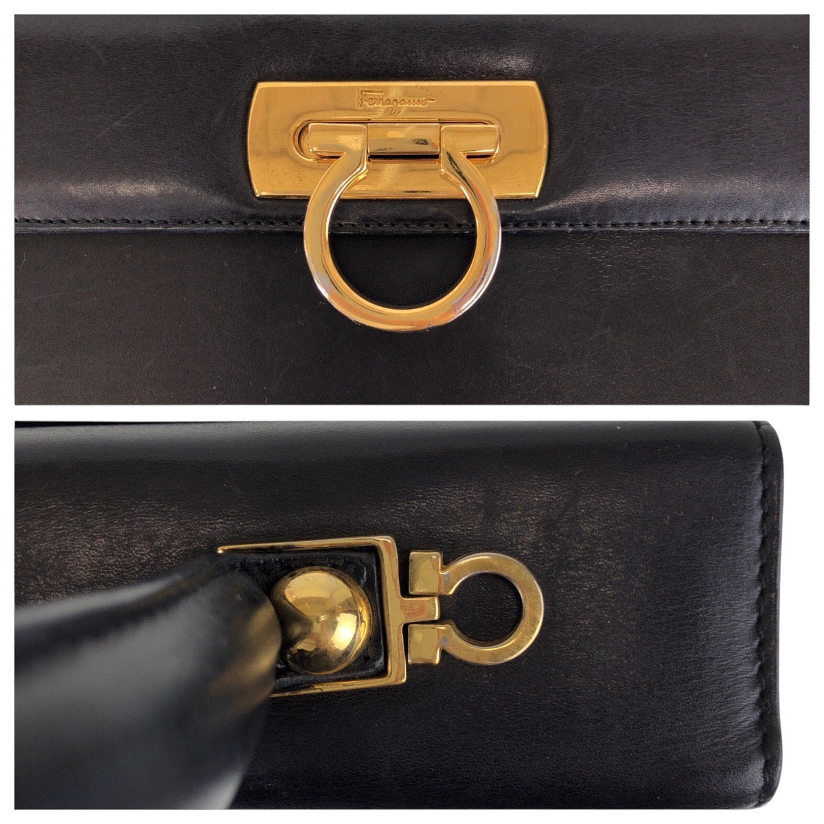 13457
Salvatore Ferragamo サルヴァトーレフェラガモ ガンチーニ ブラック 黒 ゴールド金具 レザー ハンドバッグ ショルダーバッグ 2way  レディース