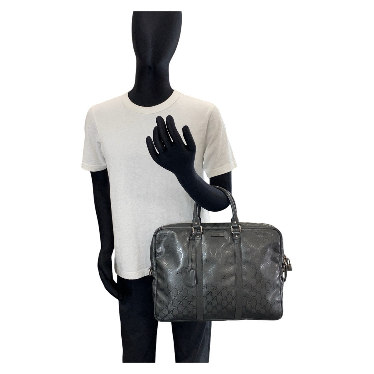 14084
GUCCI グッチ GGインプリメ グレー シルバー金具 PVC / レザー 208463 ビジネスバッグ ブリーフケース  メンズ