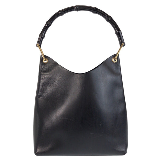 13463
GUCCI グッチ バンブー ポーチ付き ブラック 黒 ゴールド金具 レザー 001 1553 1880 ショルダーバッグ ホーボー  レディース