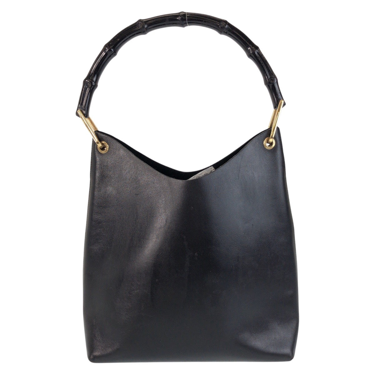 13463
GUCCI グッチ バンブー ポーチ付き ブラック 黒 ゴールド金具 レザー 001 1553 1880 ショルダーバッグ ホーボー  レディース