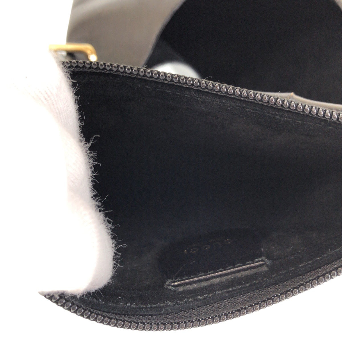 13463
GUCCI グッチ バンブー ポーチ付き ブラック 黒 ゴールド金具 レザー 001 1553 1880 ショルダーバッグ ホーボー  レディース