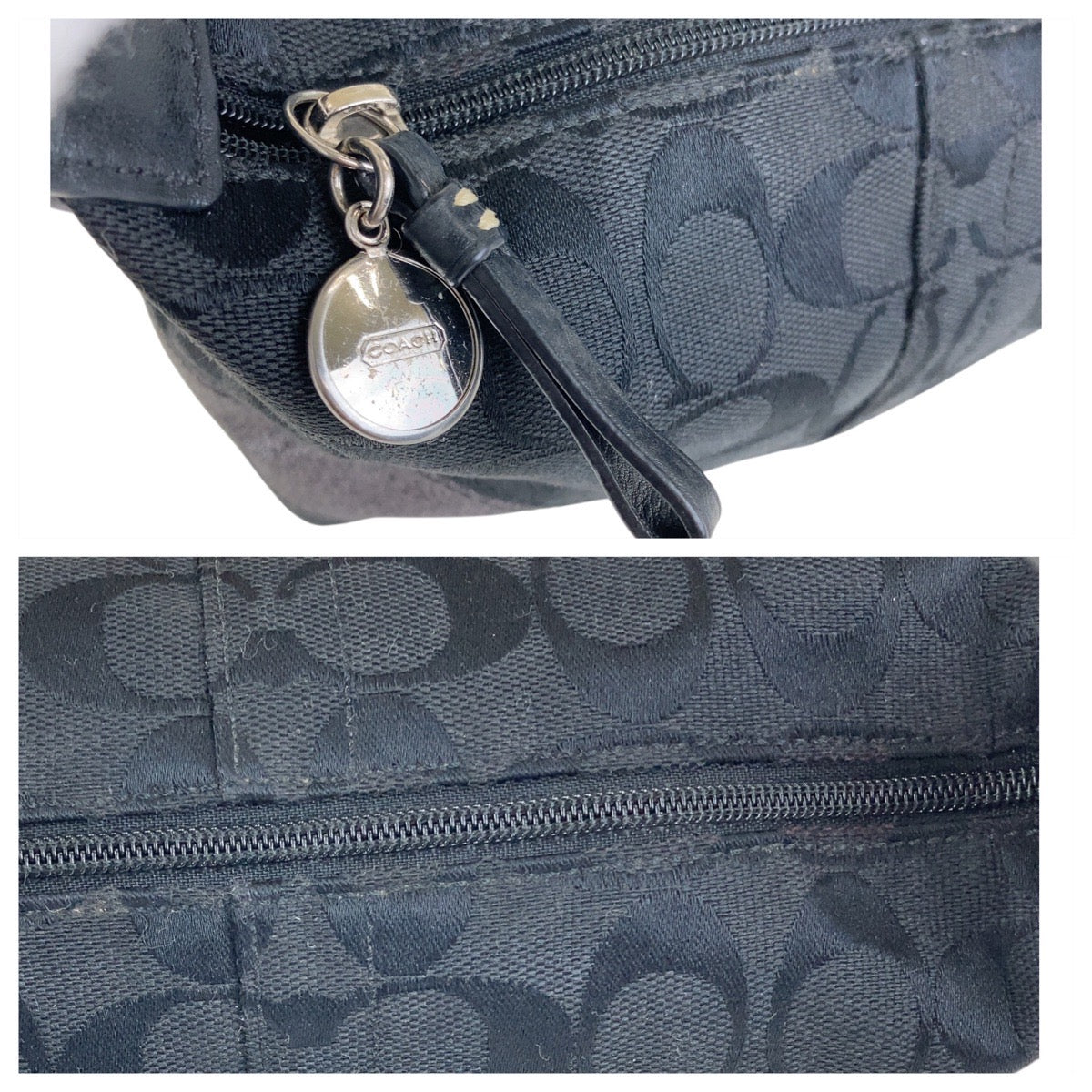 COACH コーチ シグネチャー ブラック シルバー金具 キャンバス / レザー ハンドバッグ アクセサリーポーチ  レディース