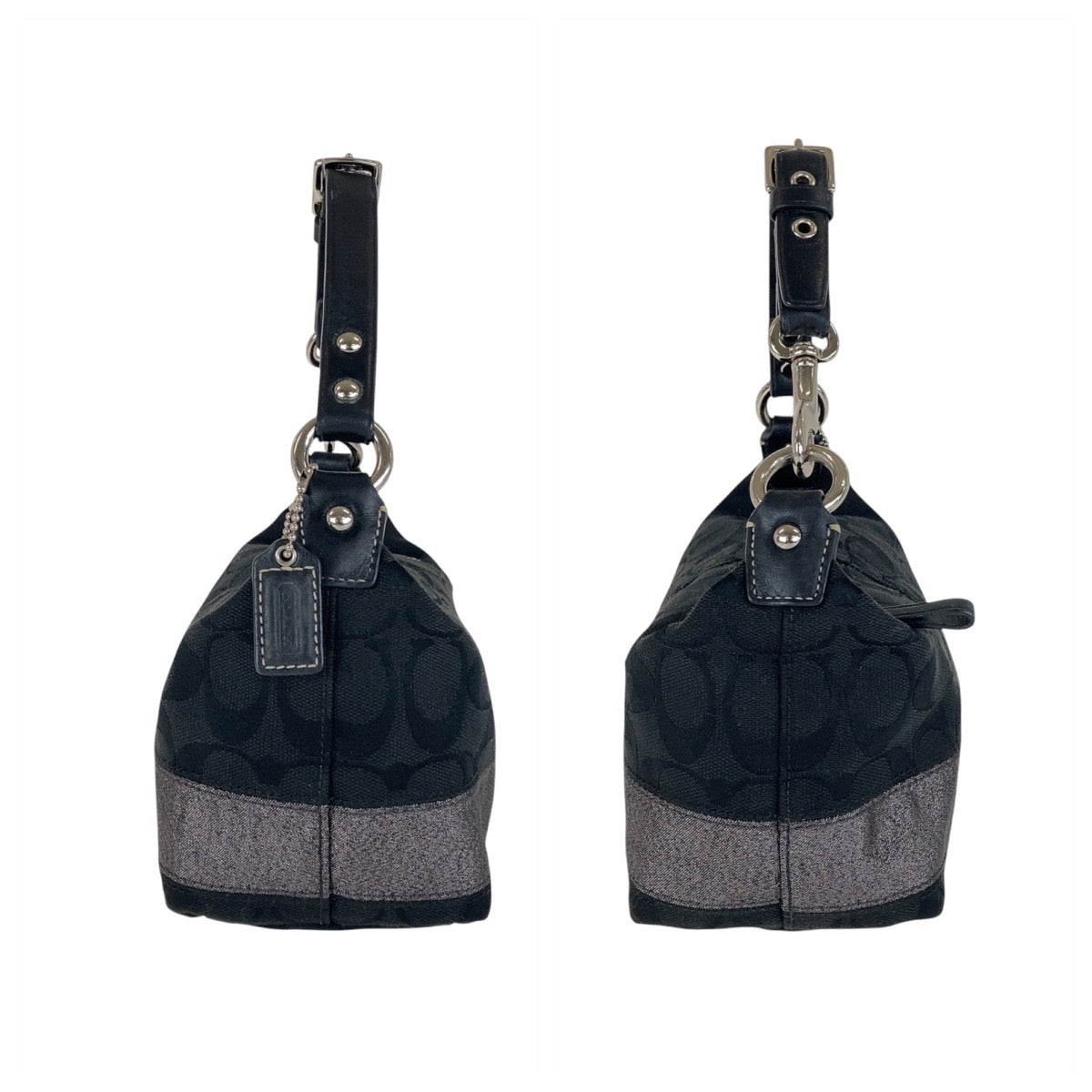 COACH コーチ シグネチャー ブラック シルバー金具 キャンバス / レザー ハンドバッグ アクセサリーポーチ  レディース