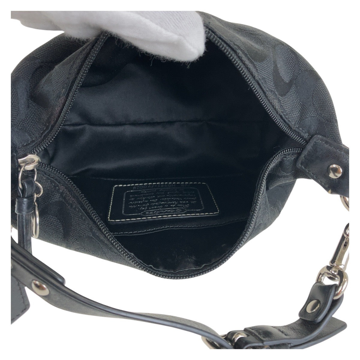 COACH コーチ シグネチャー ブラック シルバー金具 キャンバス / レザー ハンドバッグ アクセサリーポーチ  レディース