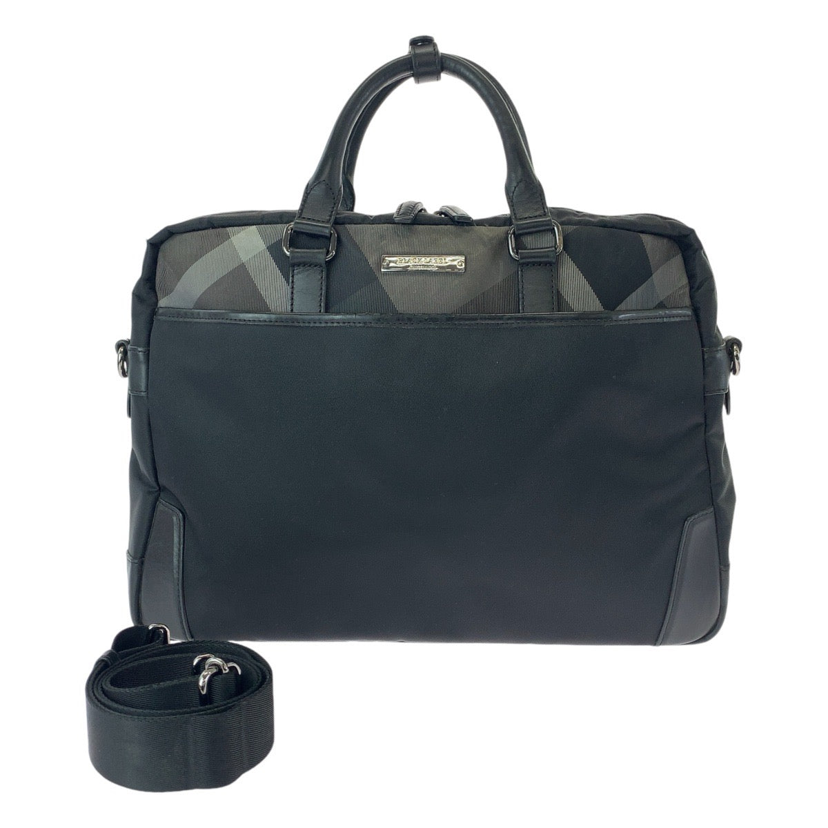 13465
BURBERRY BLACK LABEL バーバリーブラックレーベル チャック柄 ブラック 黒 ガンメタ金具 ナイロン / レザー ビジネスバッグ ブリーフケース 2way  メンズ