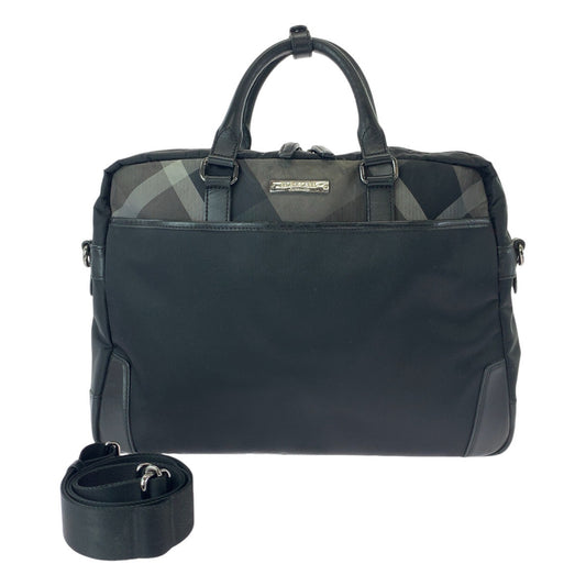 13465
BURBERRY BLACK LABEL バーバリーブラックレーベル チャック柄 ブラック 黒 ガンメタ金具 ナイロン / レザー ビジネスバッグ ブリーフケース 2way  メンズ