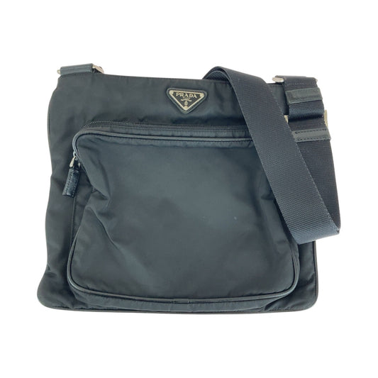 13466
PRADA プラダ テスート 三角ロゴプレート ブラック 黒 シルバー金具 ナイロン ショルダーバッグ メッセンジャーバッグ  レディース