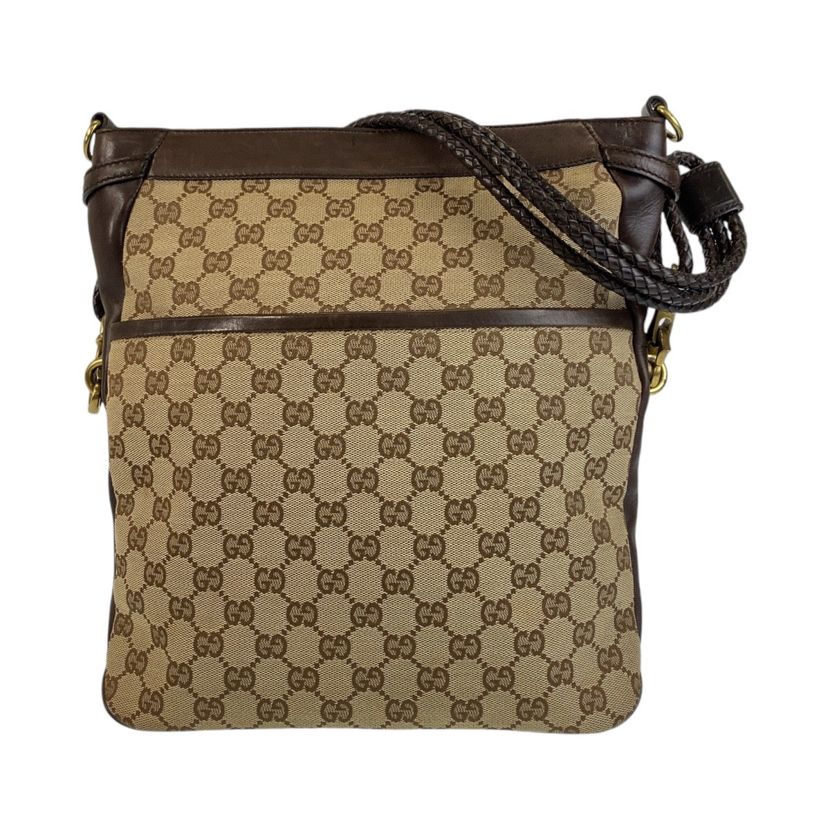13467
GUCCI グッチ ブラウン ベージュ ゴールド金具 GGキャンバス / レザー 109097 斜め掛け ショルダーバッグ メッセンジャーバッグ  レディース