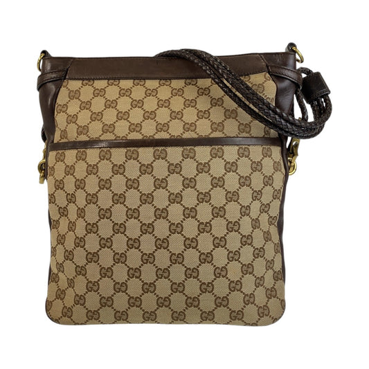 13467
GUCCI グッチ ブラウン ベージュ ゴールド金具 GGキャンバス / レザー 109097 斜め掛け ショルダーバッグ メッセンジャーバッグ  レディース