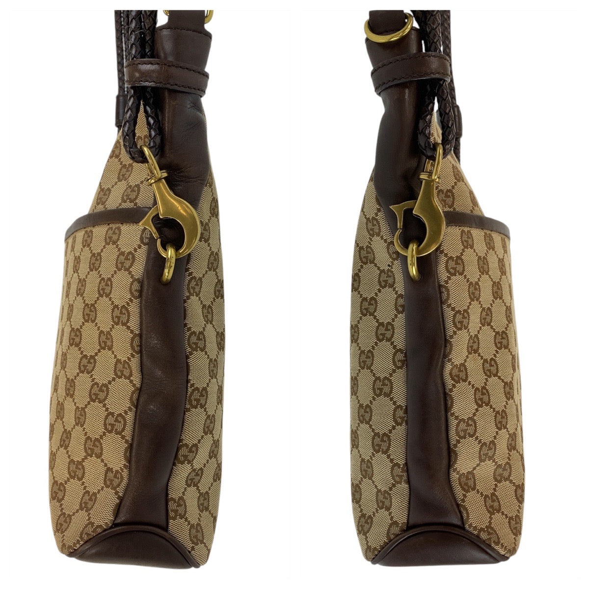 13467
GUCCI グッチ ブラウン ベージュ ゴールド金具 GGキャンバス / レザー 109097 斜め掛け ショルダーバッグ メッセンジャーバッグ  レディース