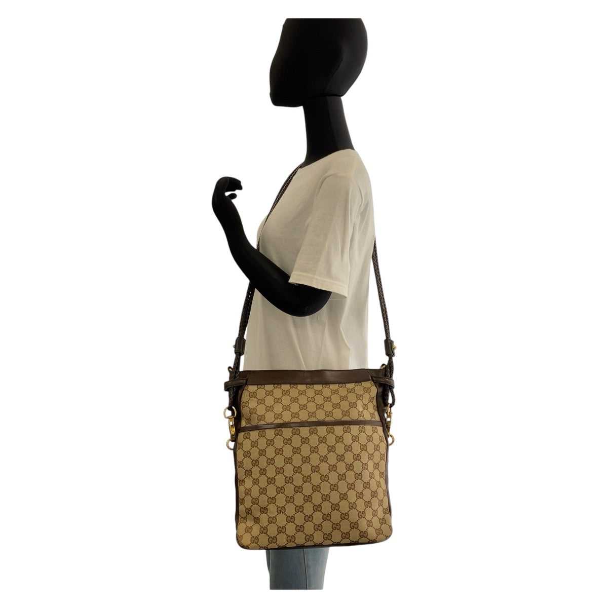 13467
GUCCI グッチ ブラウン ベージュ ゴールド金具 GGキャンバス / レザー 109097 斜め掛け ショルダーバッグ メッセンジャーバッグ  レディース