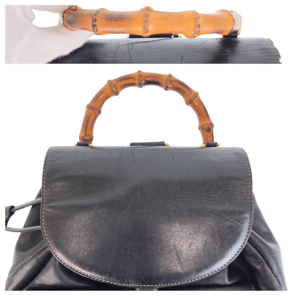 13474
GUCCI グッチ バンブー ブラック 黒 ゴールド金具 レザー 003 2058 0016 リュック・デイパック バックパック  レディース