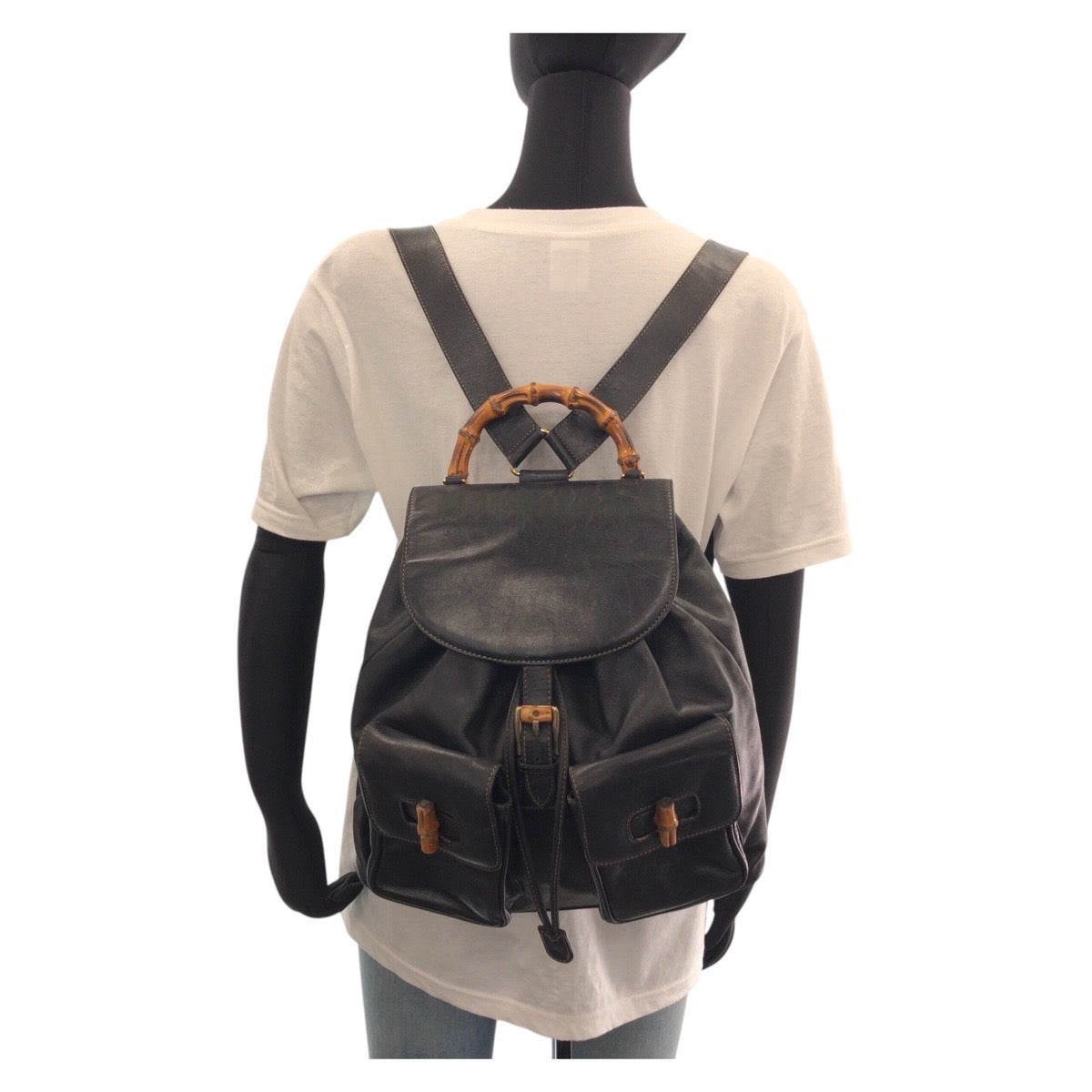13474
GUCCI グッチ バンブー ブラック 黒 ゴールド金具 レザー 003 2058 0016 リュック・デイパック バックパック  レディース