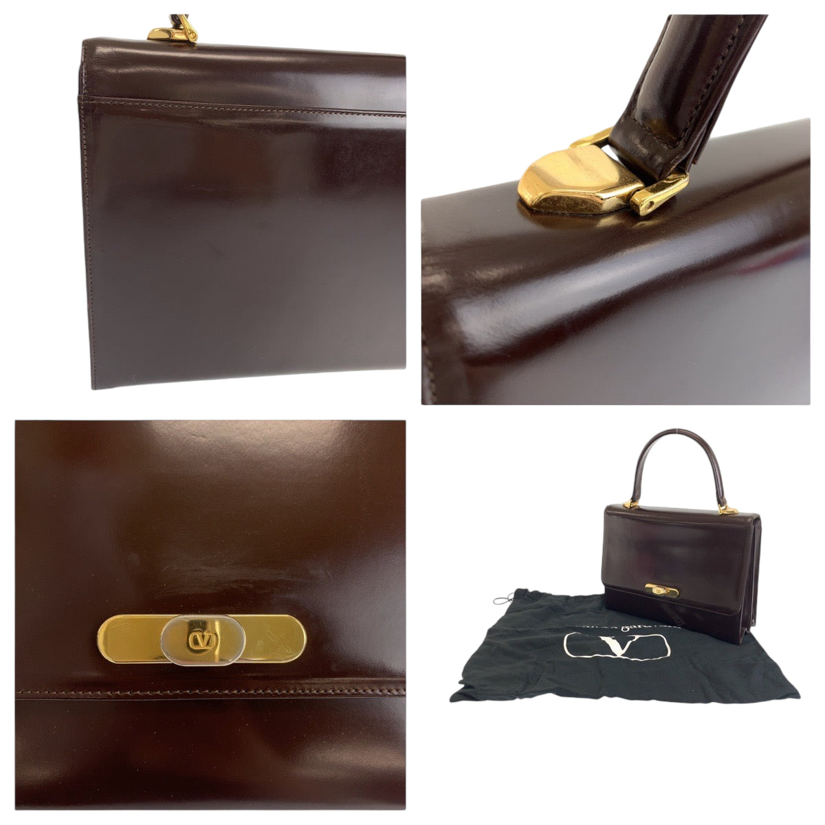 13480
Valentino Garavani ヴァレンティノ ガラヴァーニ ヴィンテージ ブラウン ゴールド金具 レザー ハンドバッグ  レディース ABP23