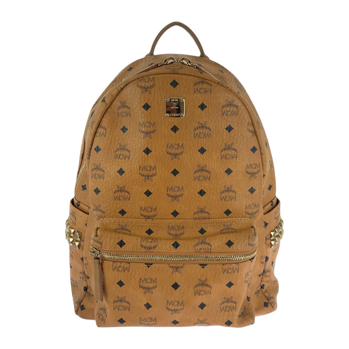 13482
MCM エム シー エム ヴィセトス サイドスタッズ コニャック ゴールド金具 レザー バックパック リュック 男女兼用  レディース