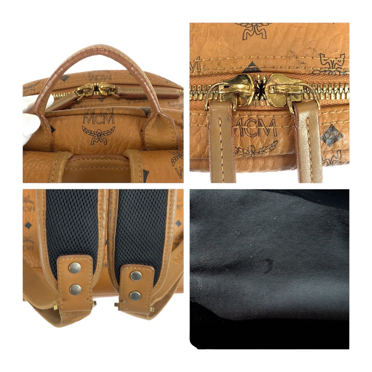 13482
MCM エム シー エム ヴィセトス サイドスタッズ コニャック ゴールド金具 レザー バックパック リュック 男女兼用  レディース