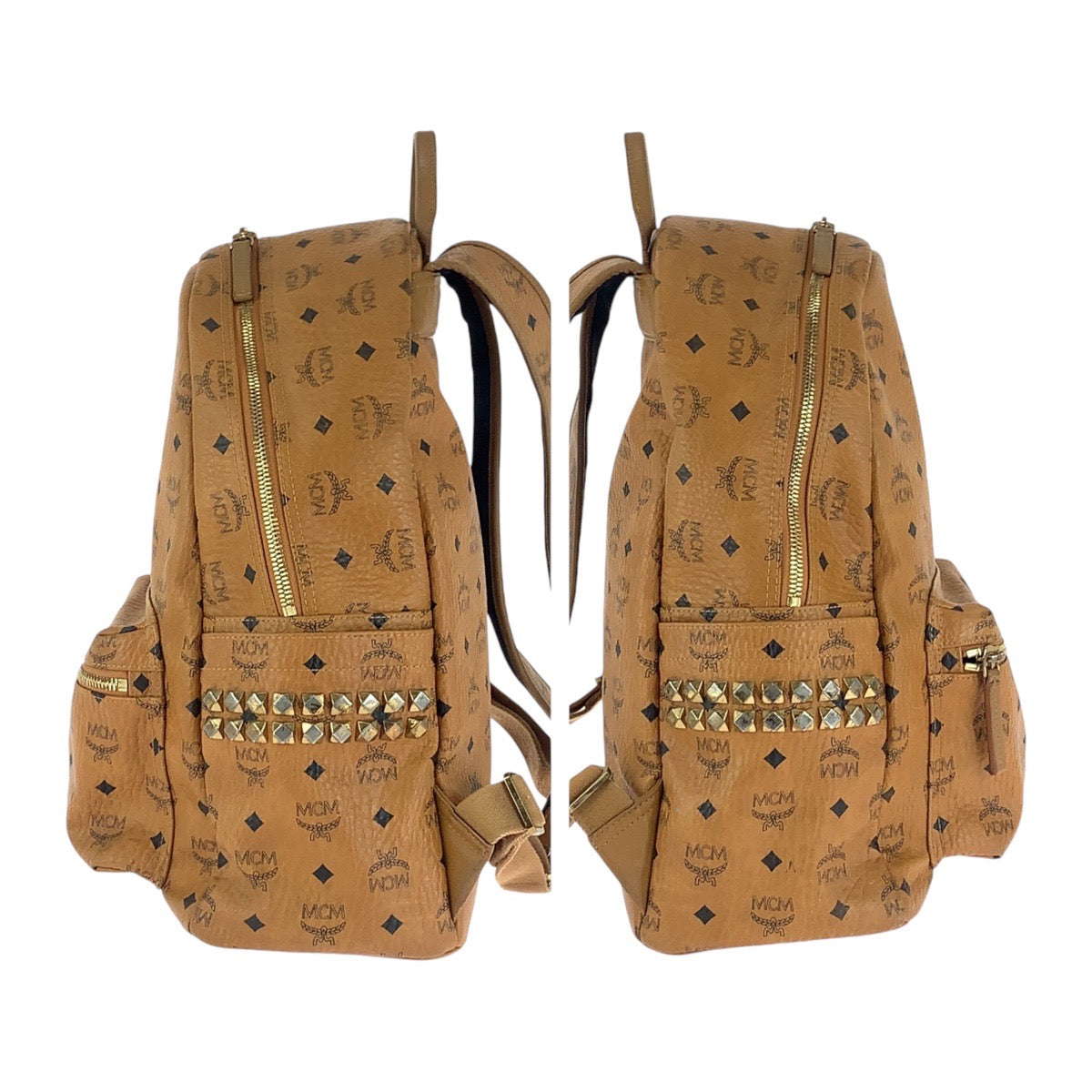 13482
MCM エム シー エム ヴィセトス サイドスタッズ コニャック ゴールド金具 レザー バックパック リュック 男女兼用  レディース