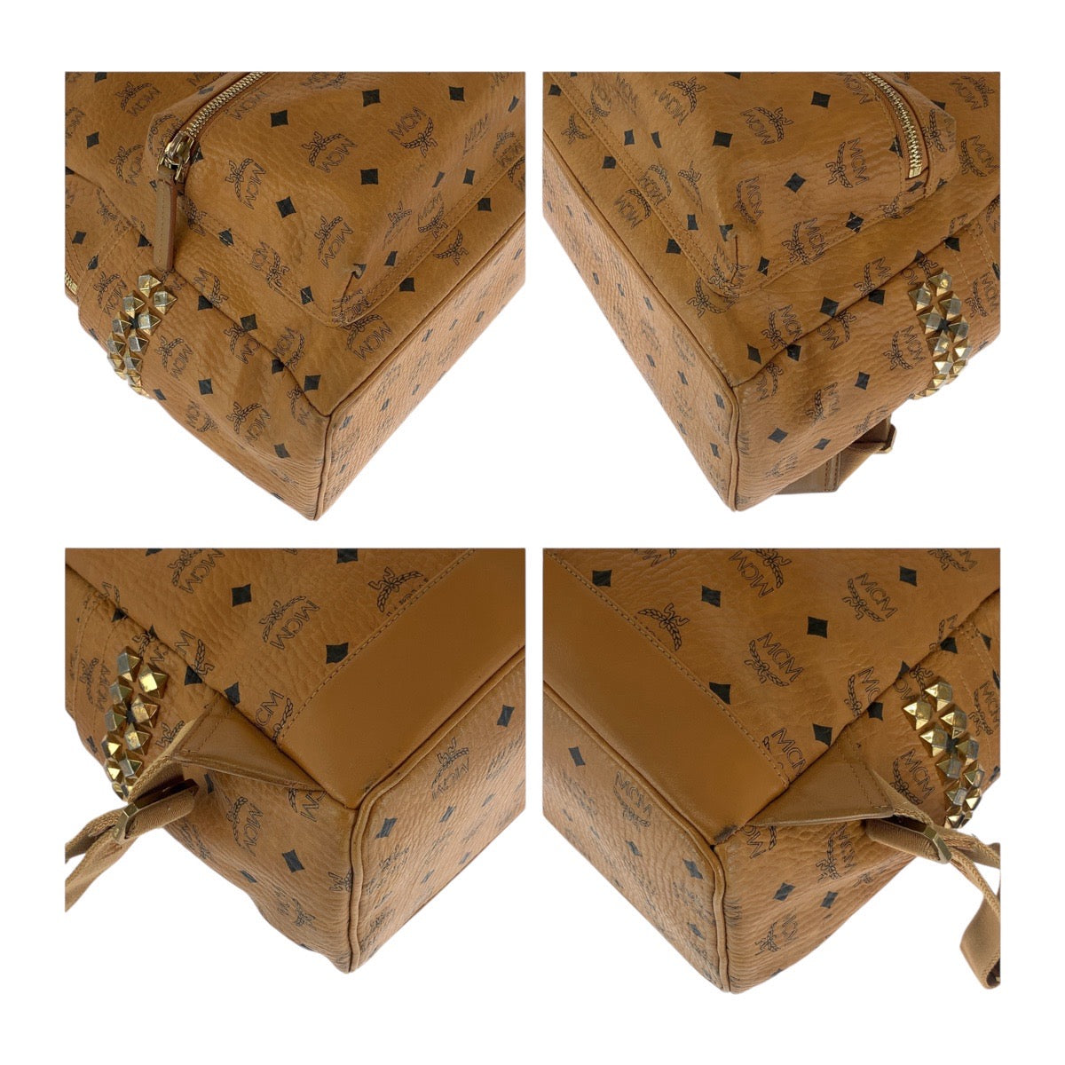 13482
MCM エム シー エム ヴィセトス サイドスタッズ コニャック ゴールド金具 レザー バックパック リュック 男女兼用  レディース