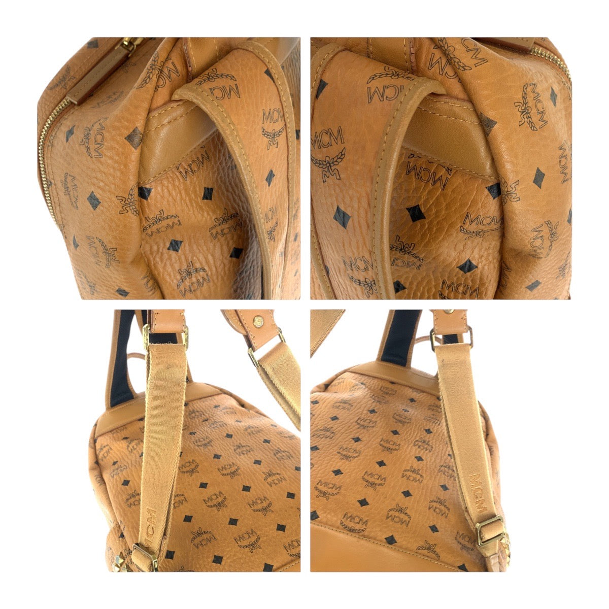 13482
MCM エム シー エム ヴィセトス サイドスタッズ コニャック ゴールド金具 レザー バックパック リュック 男女兼用  レディース