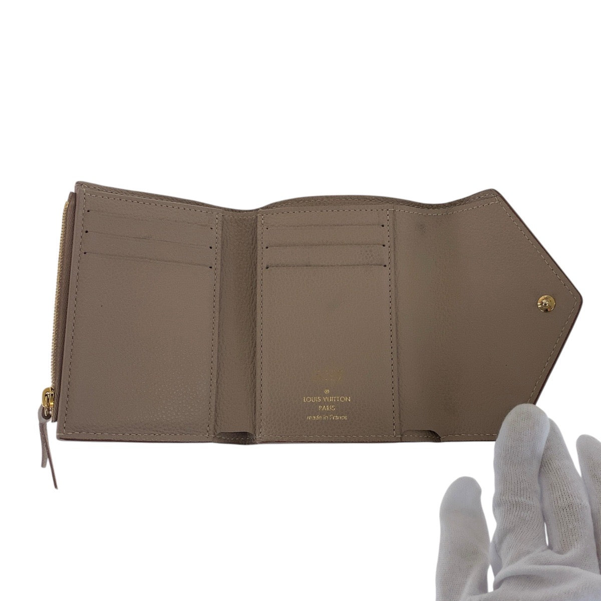 14095
LOUIS VUITTON ルイヴィトン モノグラム アンプラント ポルトフォイユ ヴィクトリーヌ ベージュ グレージュ ゴールド金具 レザー M63529 折財布 コンパクトウォレット  レディース