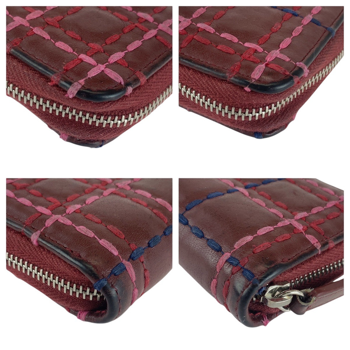 12775
CHANEL シャネル ステッチ ココマーク ワインレッド ボルドー シルバー金具 ラムスキン 折財布 コインケース  レディース