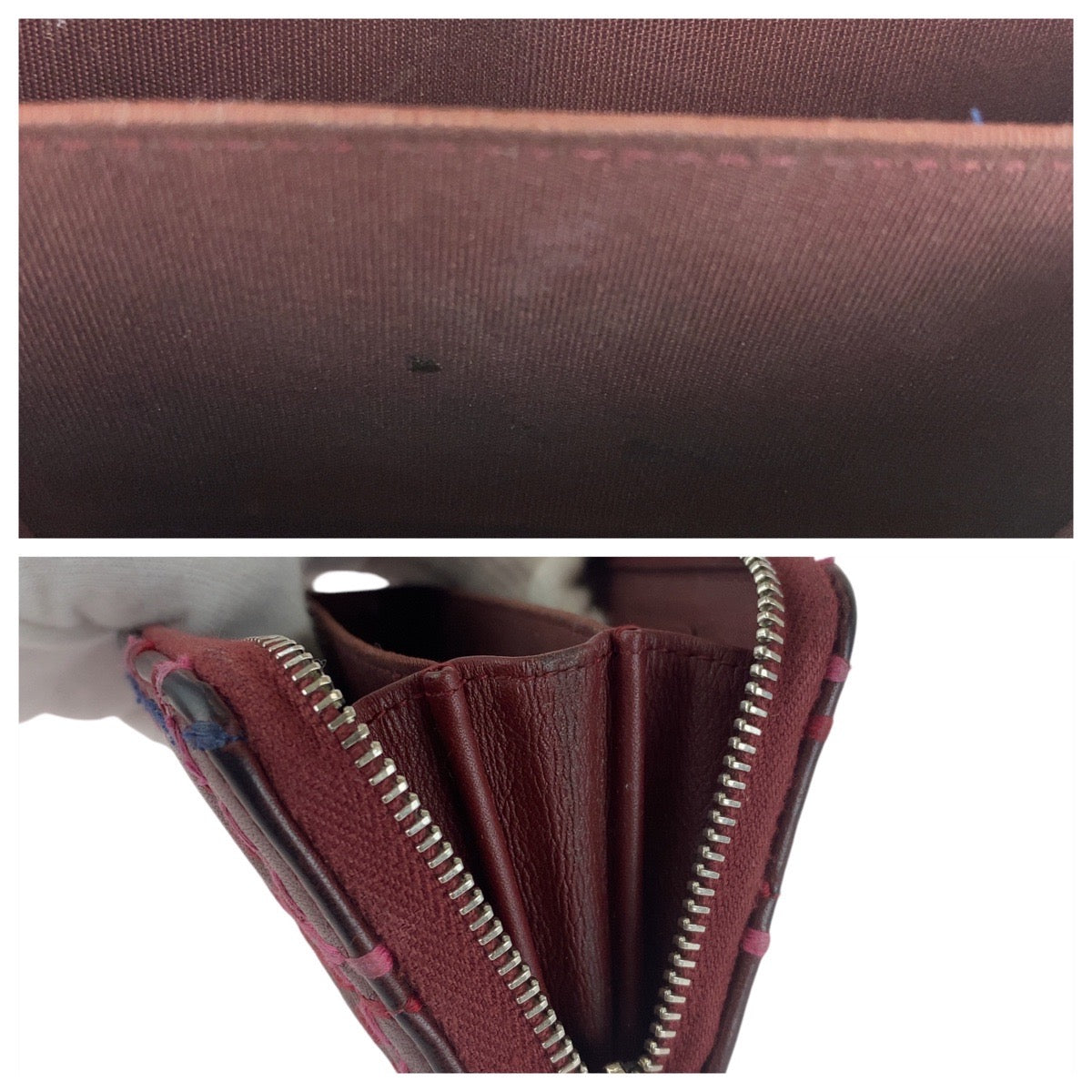 12775
CHANEL シャネル ステッチ ココマーク ワインレッド ボルドー シルバー金具 ラムスキン 折財布 コインケース  レディース