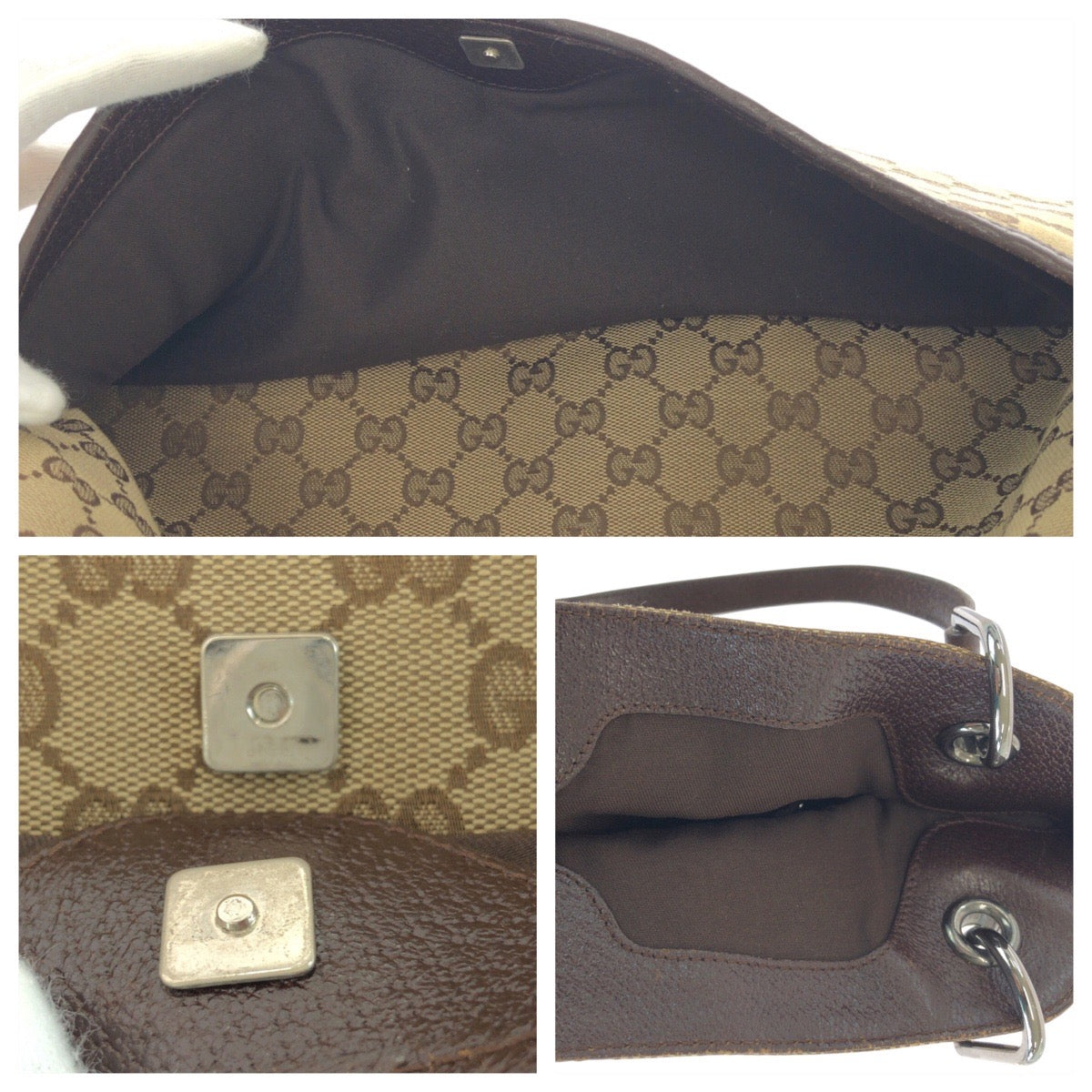 13487
GUCCI グッチ ベージュ シルバー金具 GGキャンバス ショルダーバッグ トートバッグ  レディース
