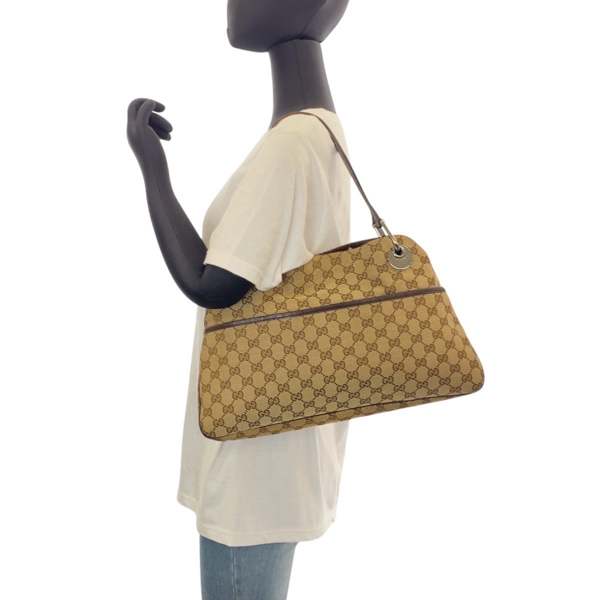 13487
GUCCI グッチ ベージュ シルバー金具 GGキャンバス ショルダーバッグ トートバッグ  レディース