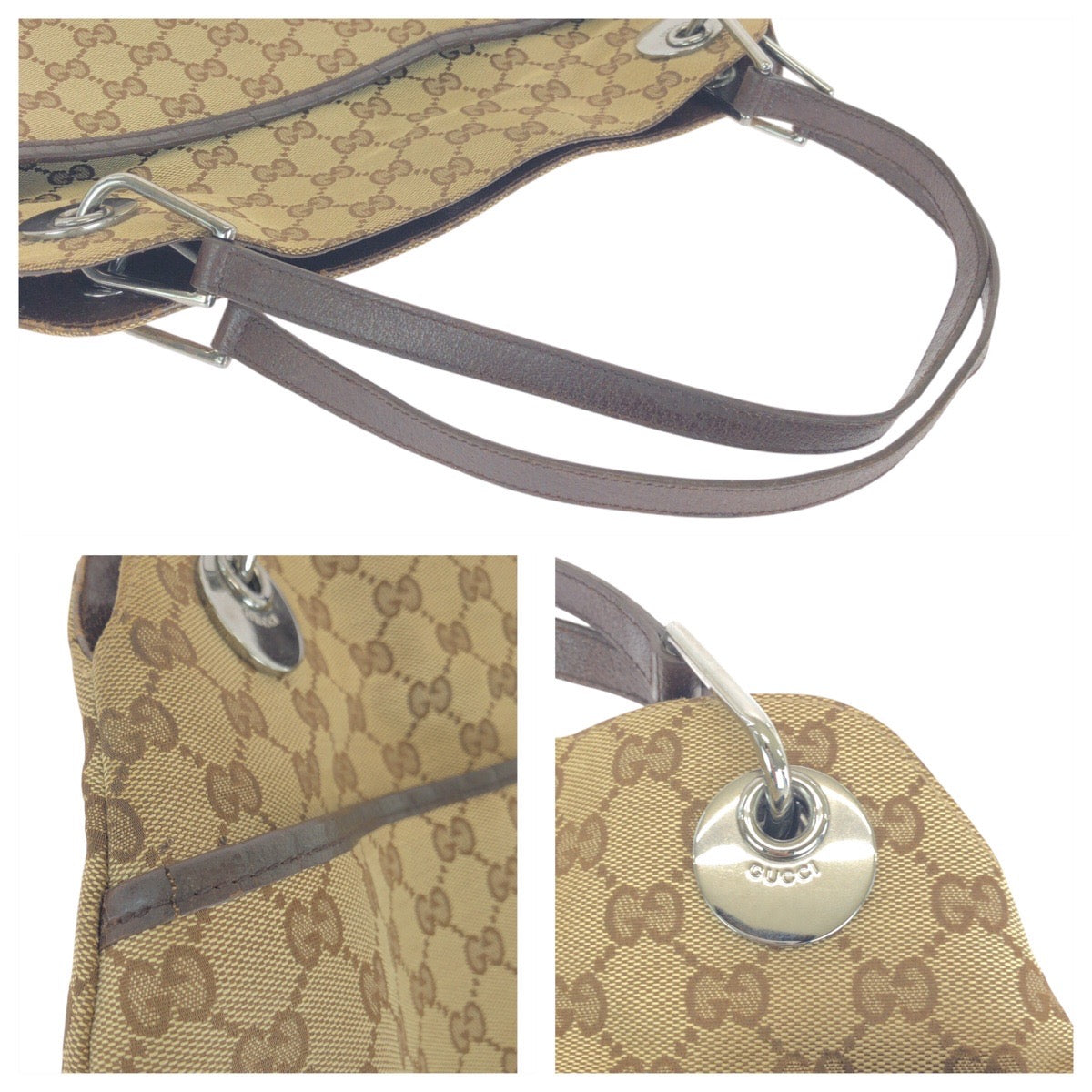 13487
GUCCI グッチ ベージュ シルバー金具 GGキャンバス ショルダーバッグ トートバッグ  レディース