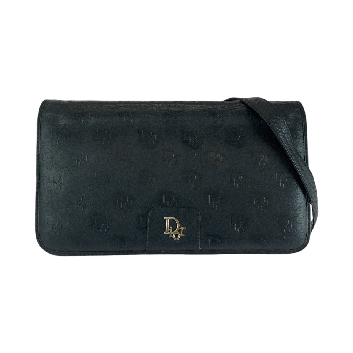 13490
Christian Dior クリスチャンディオール ブラック 黒 ゴールド金具 レザー 斜め掛け ショルダーバッグ ポシェット  レディース