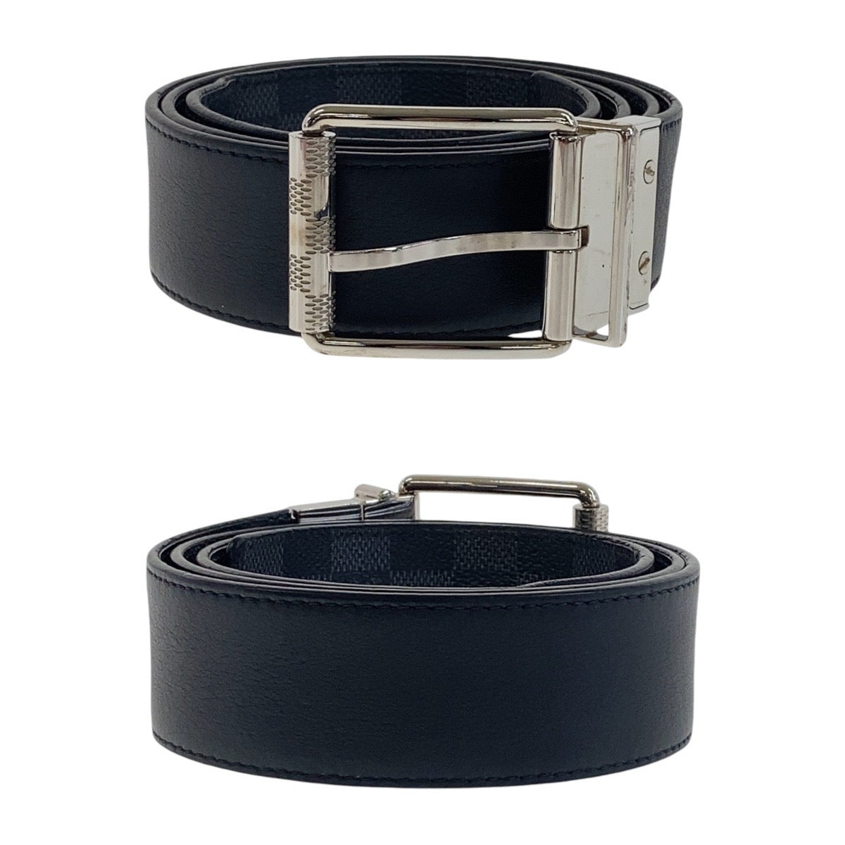 13492
LOUIS VUITTON ルイヴィトン ダミエ サンチュール ブラック 黒 シルバー金具 レザー ベルト リバーシブル  メンズ