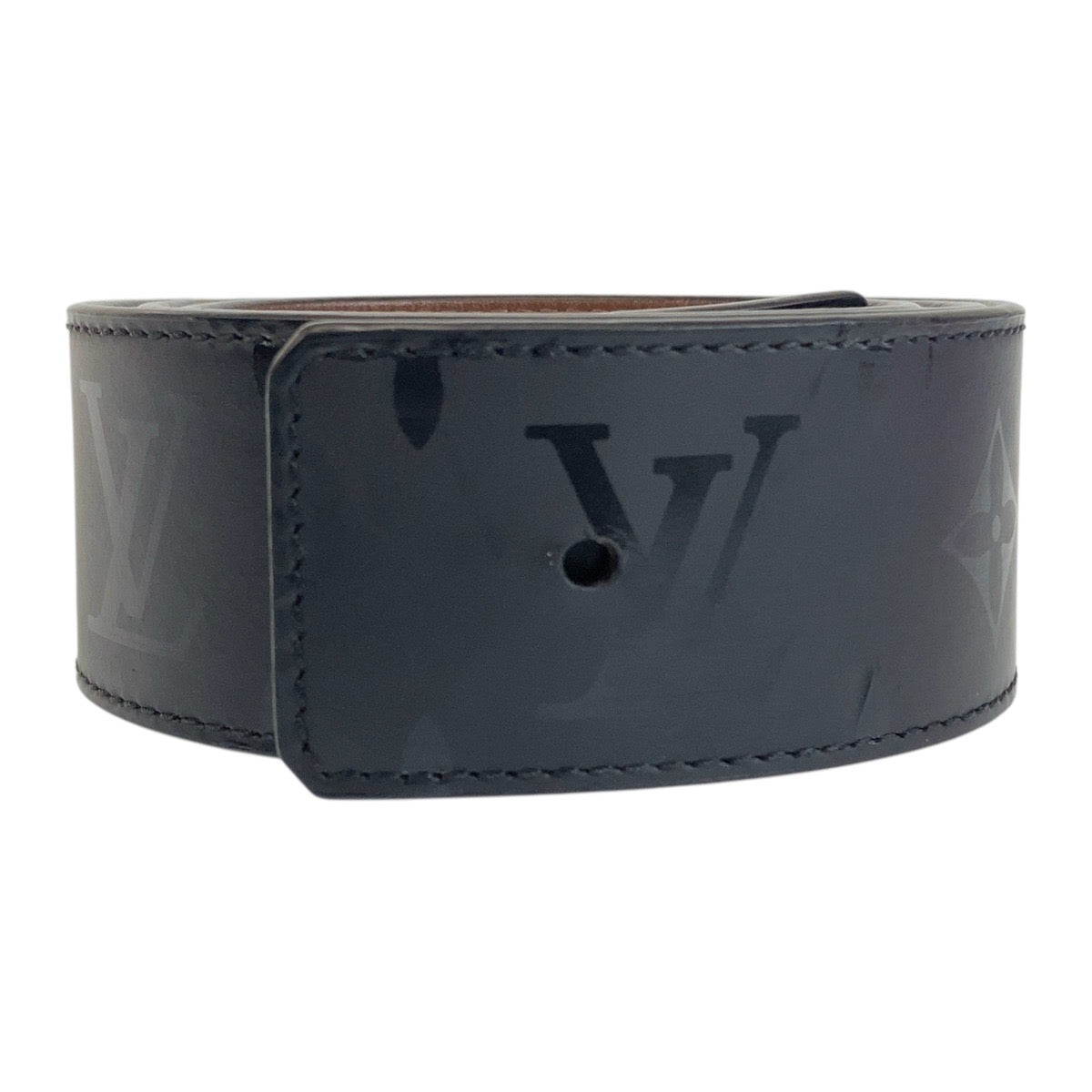 LOUIS VUITTON ルイヴィトン モノグラム シャドー サンチュール 95/38 ブラック ブラウン レザー M9346 ベルト リバーシブル バックルなし  メンズ