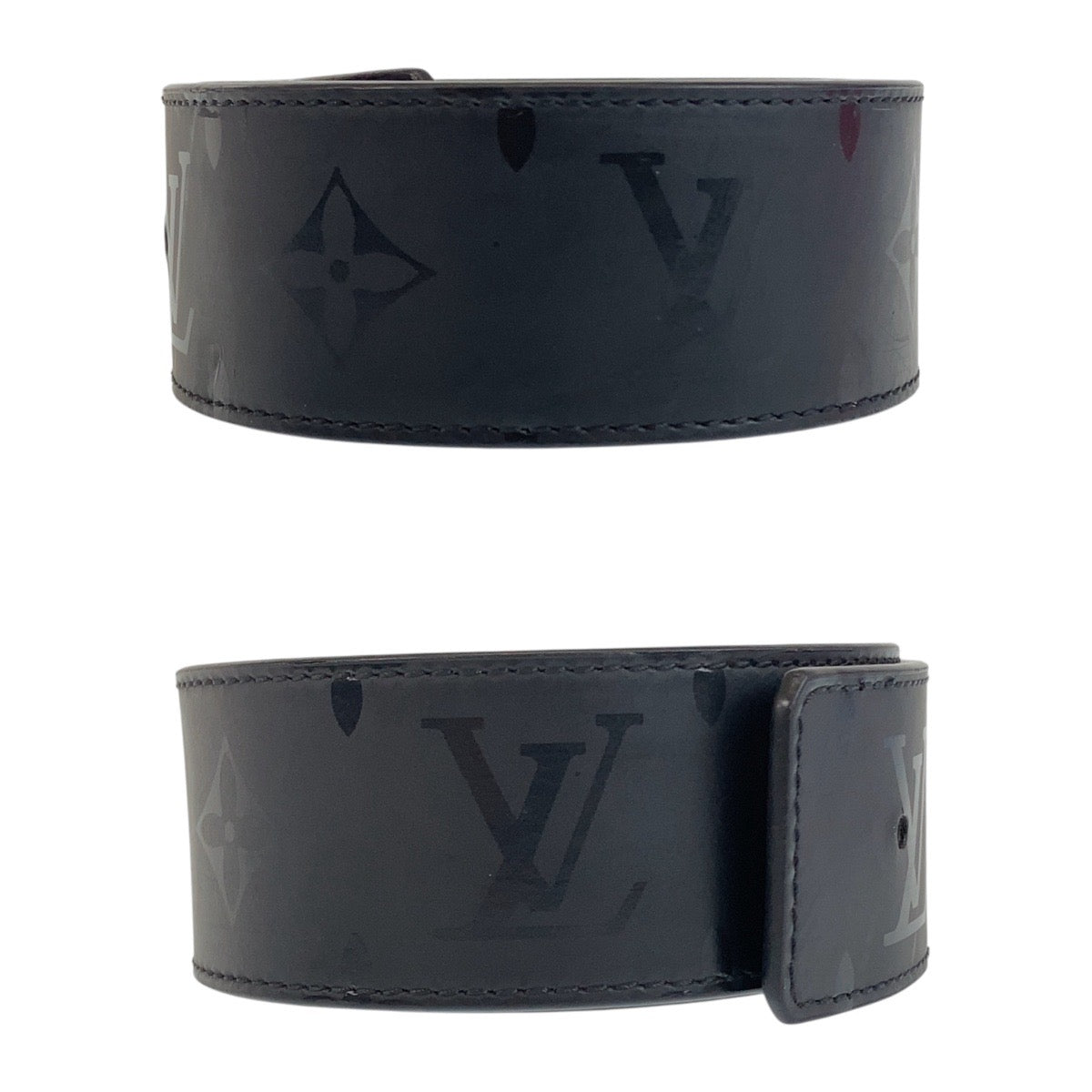 LOUIS VUITTON ルイヴィトン モノグラム シャドー サンチュール 95/38 ブラック ブラウン レザー M9346 ベルト リバーシブル バックルなし  メンズ