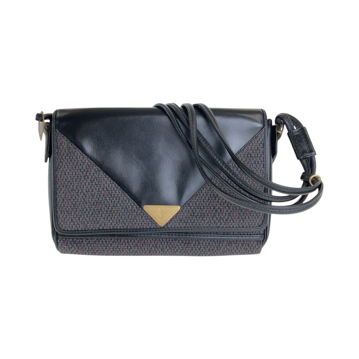 13501
YVES SAINT LAURENT イヴ サンローラン ヴィンテージ YSL パープル ブラック ゴールド金具 キャンバス / レザー ショルダーバッグ ポシェット  レディース
