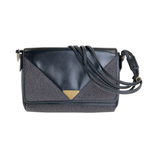 13501
YVES SAINT LAURENT イヴ サンローラン ヴィンテージ YSL パープル ブラック ゴールド金具 キャンバス / レザー ショルダーバッグ ポシェット  レディース