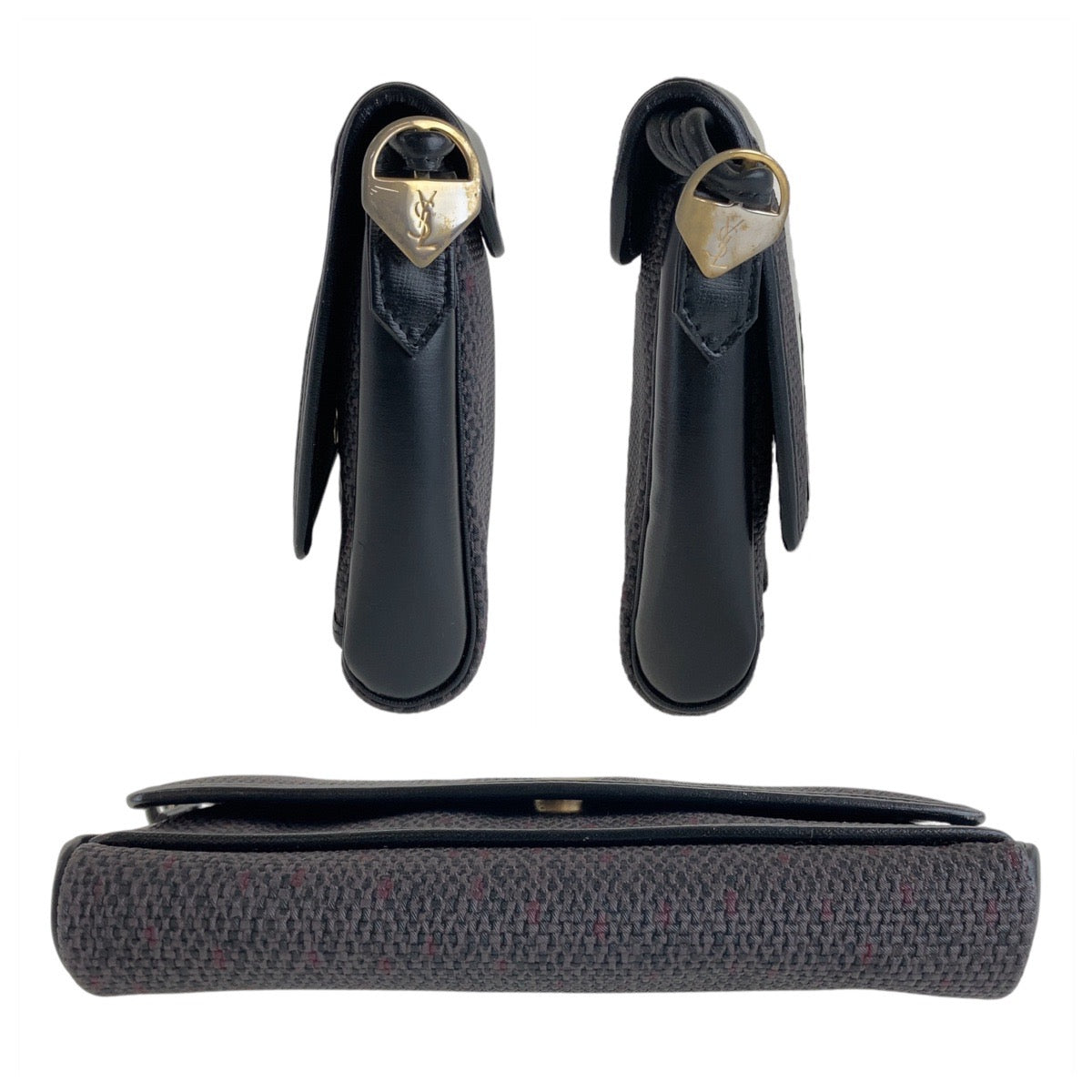 13501
YVES SAINT LAURENT イヴ サンローラン ヴィンテージ YSL パープル ブラック ゴールド金具 キャンバス / レザー ショルダーバッグ ポシェット  レディース