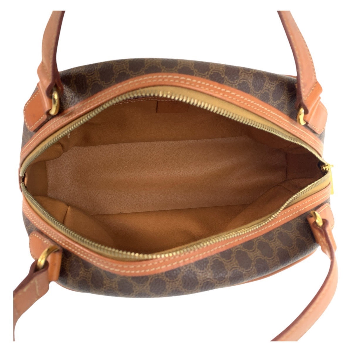 13502
CELINE セリーヌ マカダム ブラウン ゴールド金具 PVC / レザー ハンドバッグ バニティバッグ  レディース