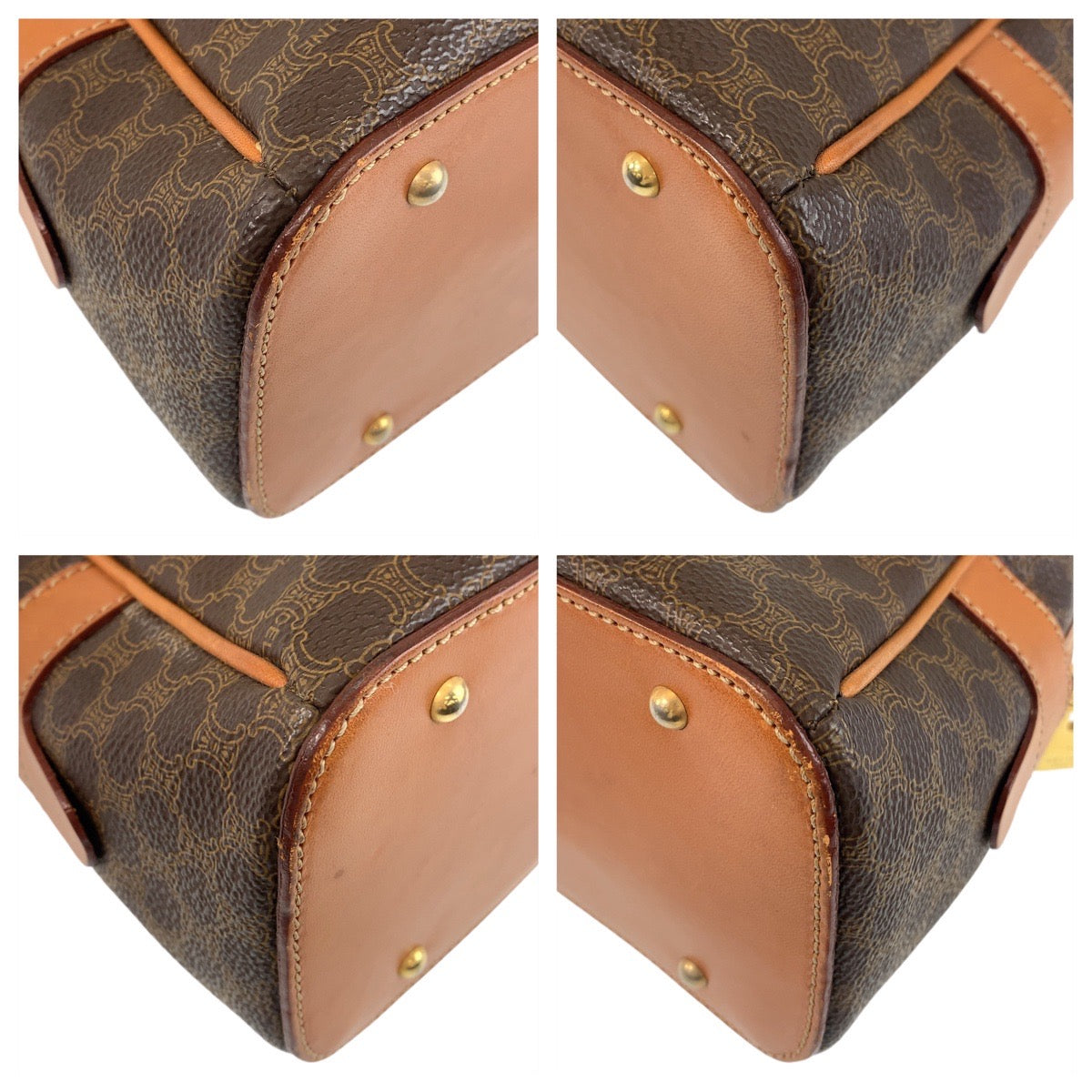 13502
CELINE セリーヌ マカダム ブラウン ゴールド金具 PVC / レザー ハンドバッグ バニティバッグ  レディース