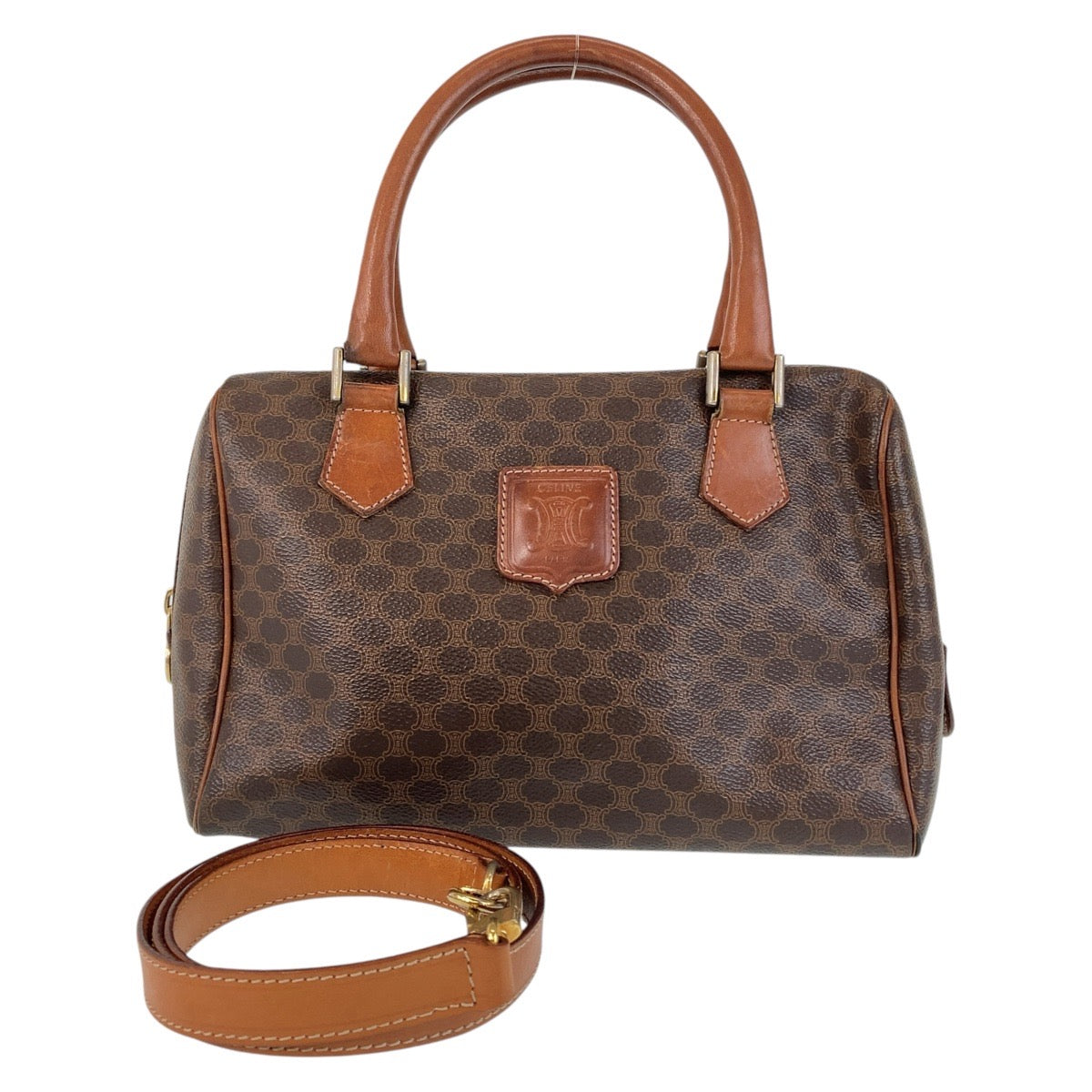13506
CELINE セリーヌ マカダム ブラウン ゴールド金具 PVC / レザー ハンドバッグ ショルダーバッグ 2way  レディース