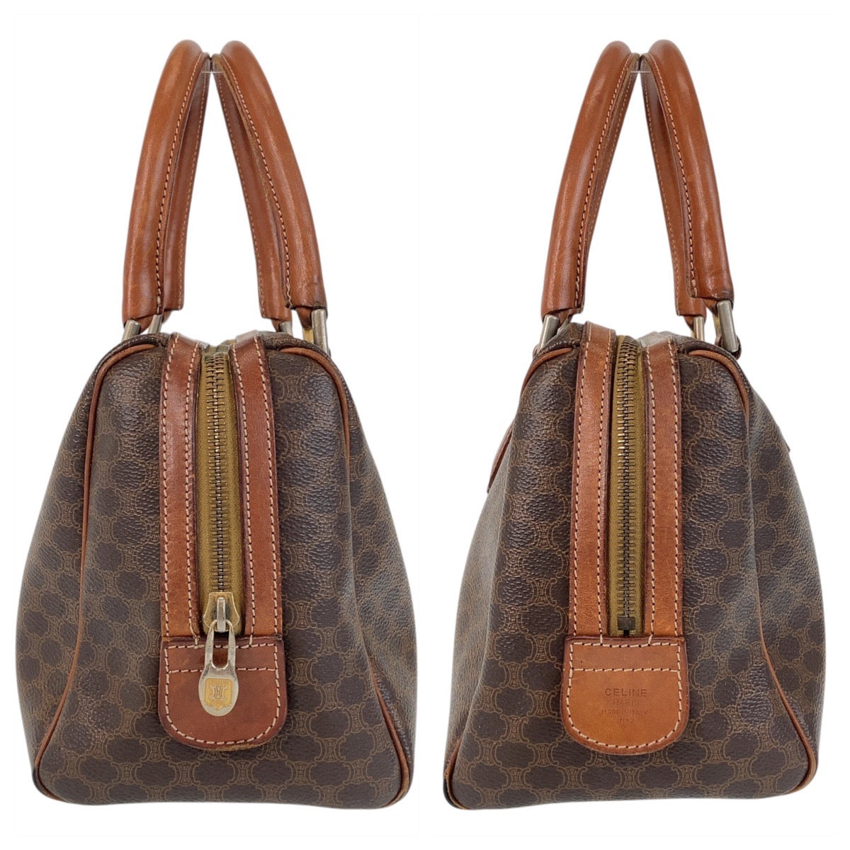 13506
CELINE セリーヌ マカダム ブラウン ゴールド金具 PVC / レザー ハンドバッグ ショルダーバッグ 2way  レディース