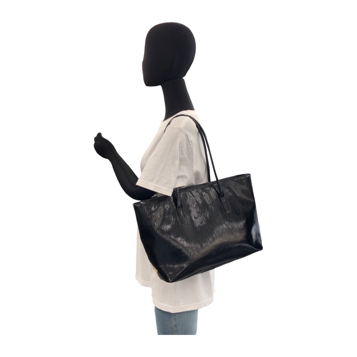 13507
PRADA プラダ 三角ロゴプレート ブラック ゴールド金具 パテントレザー トートバッグ ショルダーバッグ  レディース