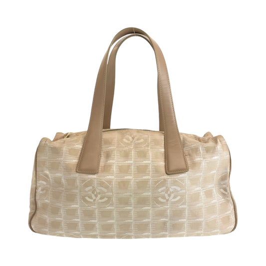 CHANEL シャネル ニュートラベルライン ココマーク ピンクベージュ ゴールド金具 キャンバス ボストンバッグ ショルダーバッグ  レディース
