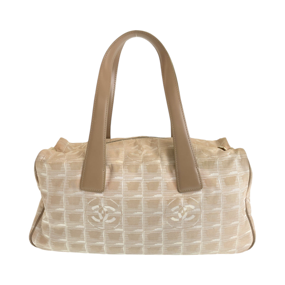 CHANEL シャネル ニュートラベルライン ココマーク ピンクベージュ ゴールド金具 キャンバス ボストンバッグ ショルダーバッグ  レディース