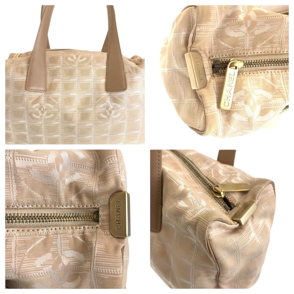 CHANEL シャネル ニュートラベルライン ココマーク ピンクベージュ ゴールド金具 キャンバス ボストンバッグ ショルダーバッグ  レディース