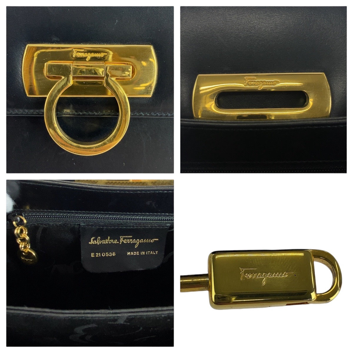 13508
Salvatore Ferragamo サルヴァトーレフェラガモ ガンチーニ ブラック 黒 ゴールド金具 レザー ハンドバッグ  レディース ABP33