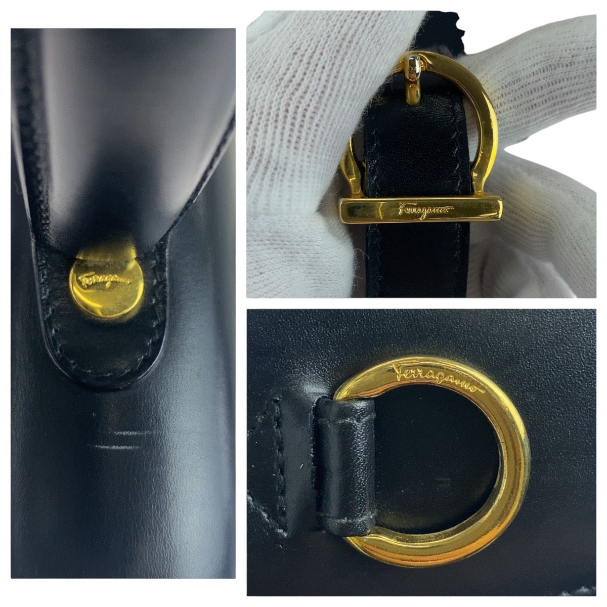13508
Salvatore Ferragamo サルヴァトーレフェラガモ ガンチーニ ブラック 黒 ゴールド金具 レザー ハンドバッグ  レディース ABP33