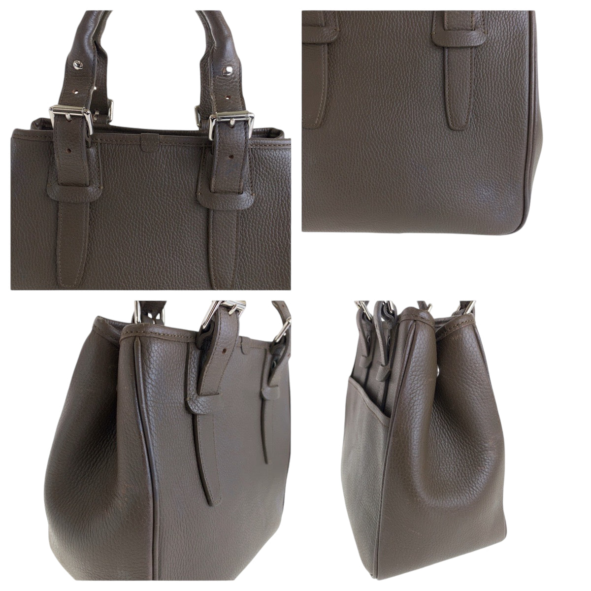 13509
BURBERRY バーバリー 中チェック柄 ブラウン シルバー金具 レザー トートバッグ ハンドバッグ  レディース AB13